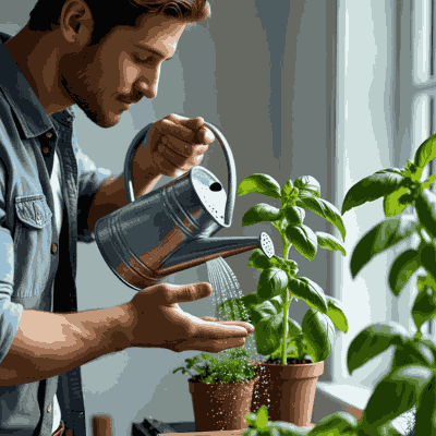 Proper watering of indoor herbs like basil