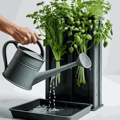 watering herbs indoors, micro-herbs irrigation