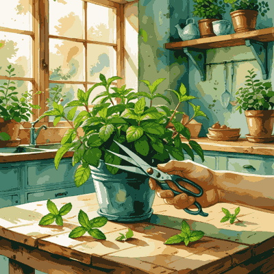 Trimming indoor herbs to promote healthy growth