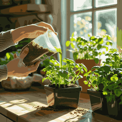 Using organic fertilizer for healthy micro-herbs