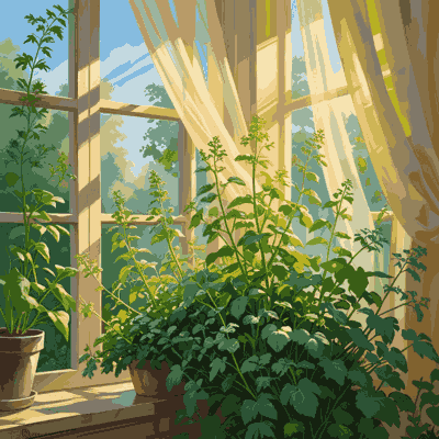 Micro-herbs growing on a sunny indoor windowsill