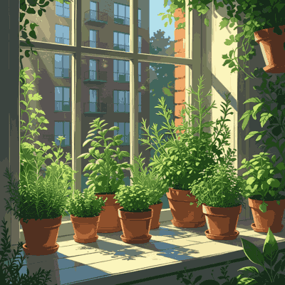 Vertical herb planter by a window in a small apartment