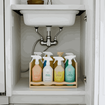 Organizing DIY natural cleaners in a small apartment