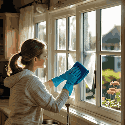 Using DIY natural cleaner in a small home kitchen