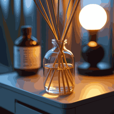 DIY reed diffuser with essential oils in a small apartment