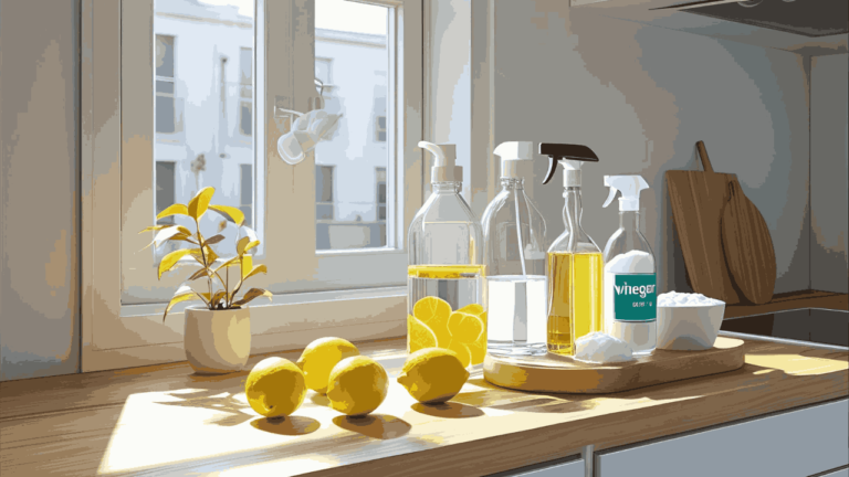 DIY natural cleaning supplies on a countertop for small home cleaning