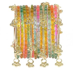 Nakabh Kashmiri Ghangharoo Glass Bangles Set for Women | Light Weight Bangles | Traditional Transparent Fancy Glass Chudi Set for Wedding, Party(Set Of 16)